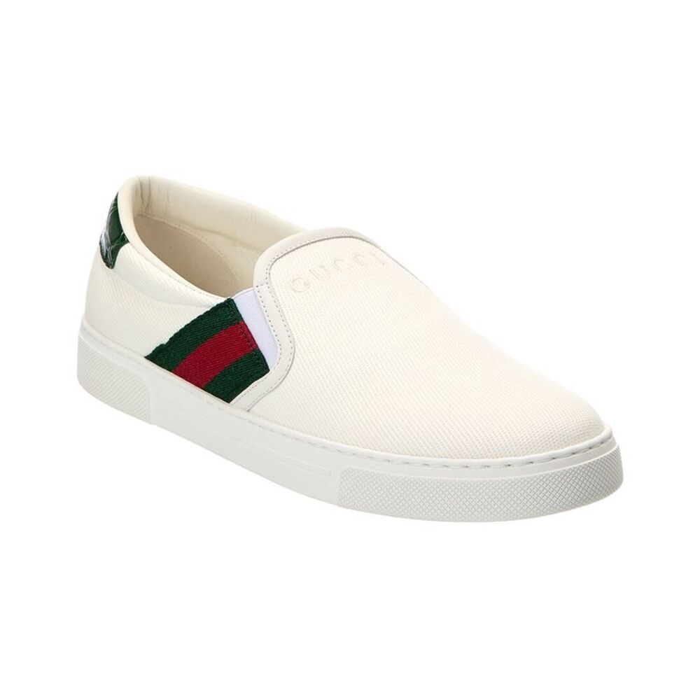 Gucci Tweed & Leather Slip-On Sneaker, White